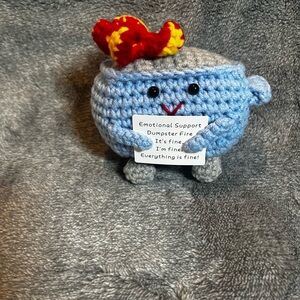 Emotional Support Dumpster Fire with Encouraging Card Positive Crochet Dumpster